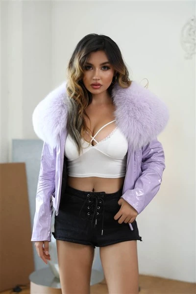 Veste en cuir avec fourrure de renard